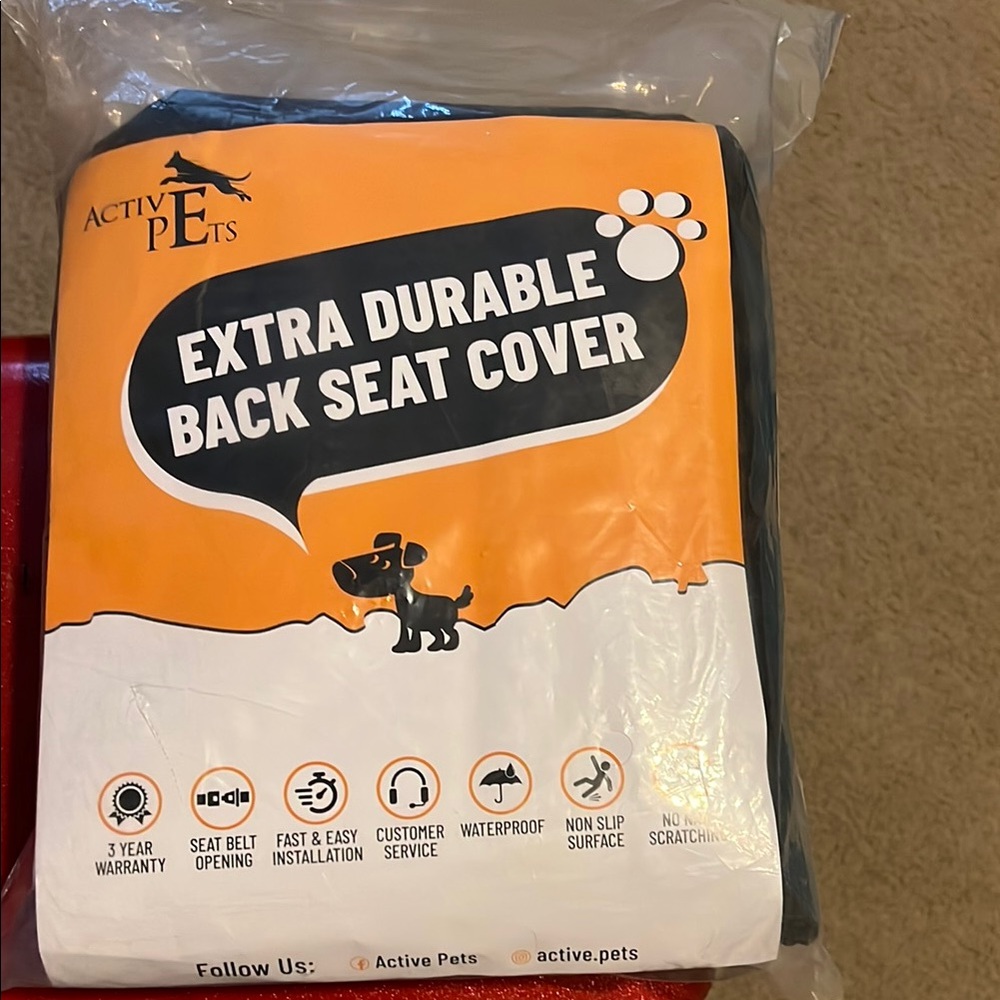 Active USA Extra Durable Black with Orange Trim Back Seat Cover for pets.